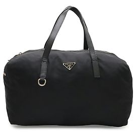 Borsa Boston in nylon nero e pelle Prada Nero