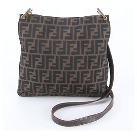 Bolsa tiracolo Fendi Zucca em couro e nylon Marrom Preto