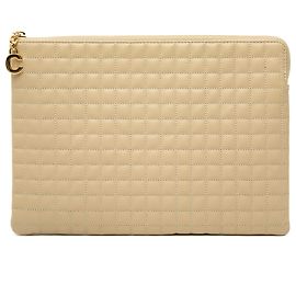 Céline Celine Clutch Beige gestepptes Kalbsleder C Charm Beige