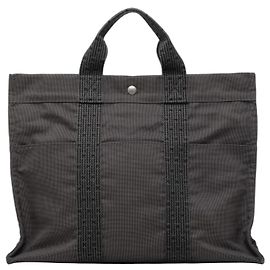 Hermès Herline MM en toile grise Marron Gris anthracite