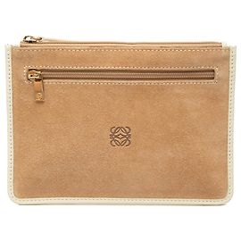 LOEWE Beige Suede Anagram Flat Pouch Beige