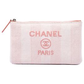 Chanel Pink Small Raffia Deauville O Case Clutch Pink
