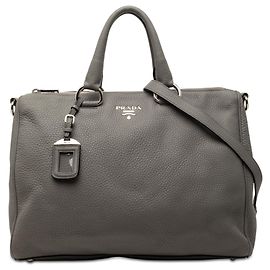 Bolsa Satchel Prada Gray Vitello Daino com Zíper Marrom