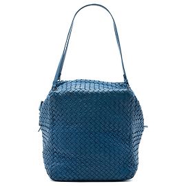 Borsa a Spalla Bottega Veneta Blue Nappa Intrecciato Cube Blu