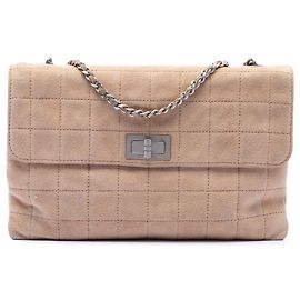 Chanel Beige Choco Bar Suede Mademoiselle Turnlock Flap Beige