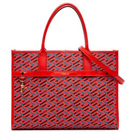 Tote La Greca em canvas revestido multicolorido vermelho Versace Vermelho