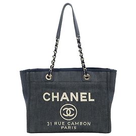 Chanel Blue Small Denim Deauville Tote Blue Navy blue