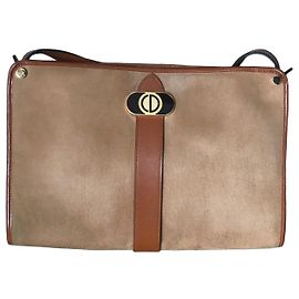 Bolsa de ombro em camurça e couro Christian Dior Marrom Bege