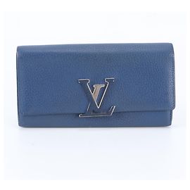 Portafoglio per monete in pelle blu navy Louis Vuitton Blu navy