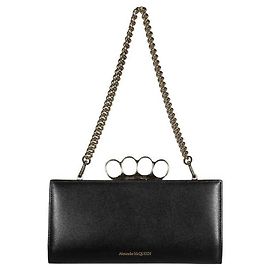 Alexander McQueen Pochette Dytxa in pelle nera con anelli Nero