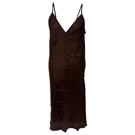 Abito slip midi con scollo a V Rick Owens in cupro marrone Marrone
