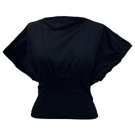Camicetta Rick Owens con scollo a barca e maniche corte in cotone nero Nero
