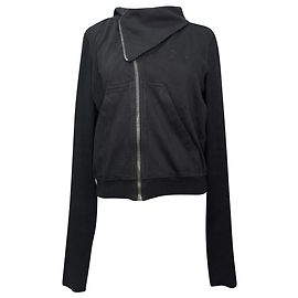 Rick Owens Asymmetrischer Zip-Up Sweatshirt aus schwarzer Baumwolle Schwarz