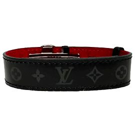 Pulseira reversível com dobradiça Louis Vuitton Rouge Monogram Eclipse Canvas em couro preto Preto