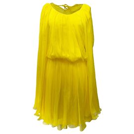 Mini abito a maniche lunghe Dolce & Gabbana in seta gialla Giallo