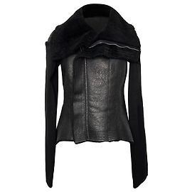 Rick Owens Naska Asymmetric Shearling Jacket in Black Lamb Leather Black