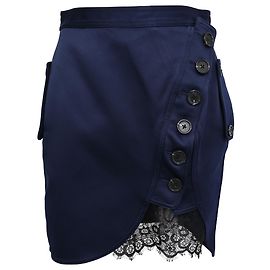 Self portrait Self-Portrait Lace Trim Satin Buttoned Mini Skirt in Navy Blue Polyester Blue Navy blue