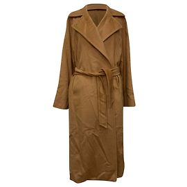 Max Mara Manuela Mantel mit Gürtel und fallendem Revers aus beigem Kamelhaar Beige