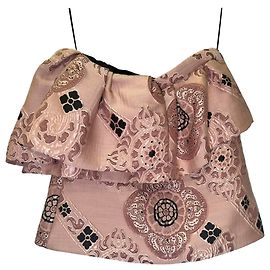 Dries van Noten Strapless Ruffled Top in Pink Polyester Brown Pink