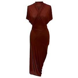 Vestido midi transpassado Rick Owens em cupro marrom Marrom
