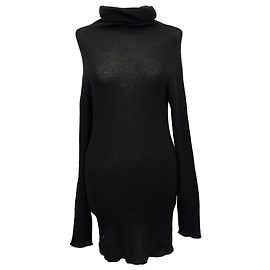 Rick Owens gerippter Rollkragenpullover aus schwarzer Wolle Schwarz