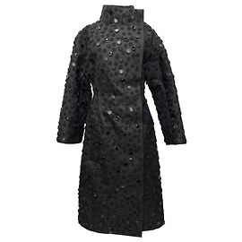 Alaïa Dots Knee Length Coat in Black Wool Black