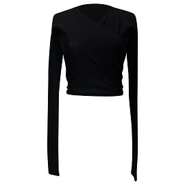 Rick Owens V-Ausschnitt-Strickpullover mit Rückenschleife aus schwarzer Wolle Schwarz