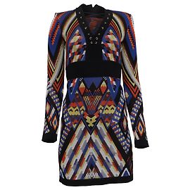 Mini vestido Balmain com padrão tribal e amarração em viscose multicolorida Multicor
