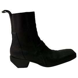 Rick Owens Heeled Ankle Boots in Black Calf Leather Black