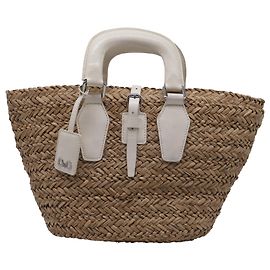 Dolce & Gabbana Drawstring Basket Tote Bag aus brauner Raffia Braun Rot