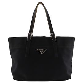 Borsa Tote PRADA con placca logo PRADA Nero