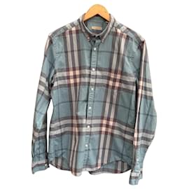 Burberry Brit Camisa de algodão Nova Check Branco Azul Cinza