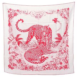 Lenço Carré 90 Tatouage Jungle Love Hermès Rosa Branco