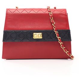 Borsa a Spalla Chanel Matelassé Bicolor Turnlock Rosso Blu navy