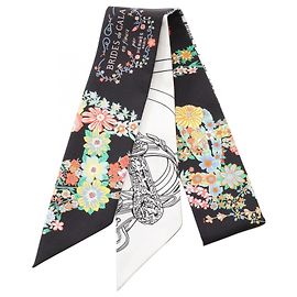 Hermès Pañuelo Twilly Hermes Brides de Gala en Fleurs Negro Blanco Multicolor