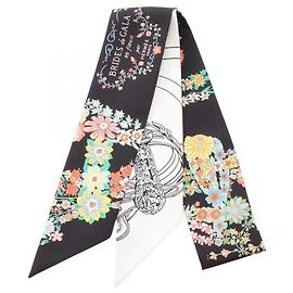 Hermès Hermes Twilly Brides de Gala en Fleurs Eyeliner Ribbon Scarf Nero Bianco Multicolore