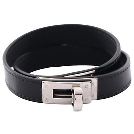 Hermès Pulsera Hermes Kelly Double Tour Negro Plata