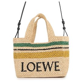 Bolsa Loewe Font Tote Small de ráfia e couro Multicor Bege