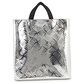 Prada Silver Tote Bag in Canvas and Leather Silvery