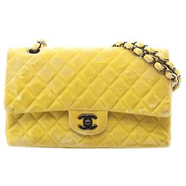 Borsa a tracolla Chanel Yellow Matelassé Double Flap Giallo