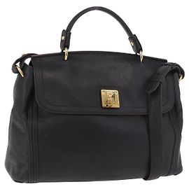 Borsa MCM in Pelle 2way Nera Oro Auth ka4862 Nero D'oro