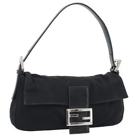 Bolso de mano FENDI Mamma Baguette de jersey de algodón Negro Plata Auth am11937A Negro Plata