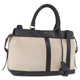 Céline Bolsa CELINE Cabas De France em lona e couro 2way Bege Ouro Auth 188436 Bege Dourado