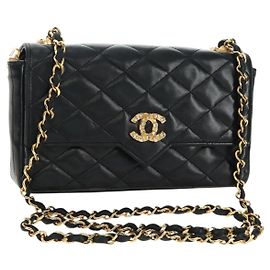 CHANEL Borsa a Spalla Chain Matelasse in Pelle di Agnello Nera e Oro CC Auth 187203SAV Nero D'oro