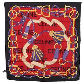 Céline CELINE Schal Seide Rot Auth 187321 Rot