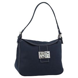Borsa a tracolla FENDI Mamma Baguette in tela blu navy e argento Auth 187955V Argento Blu navy