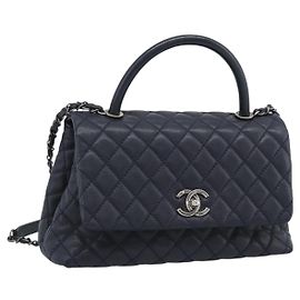 Bolsa de mão CHANEL Matelasse Chain Caviar Navy Silver CC 2way ka4899SAM Prata Azul marinho