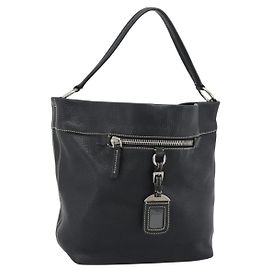 Borsa a Spalla PRADA in Pelle Nera Argento Auth 188461A Nero Argento
