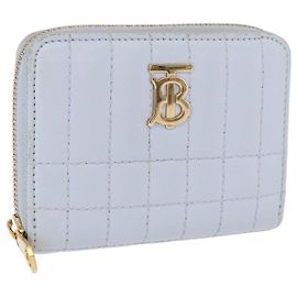 BURBERRY Coin Purse Leather Light Blue Gold Auth ka4962V Golden Light blue