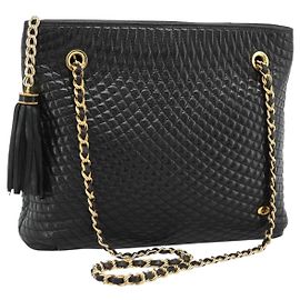 Bolsa de Ombro com Corrente BALLY em Couro Preto e Ouro Auth 188542 Preto Dourado